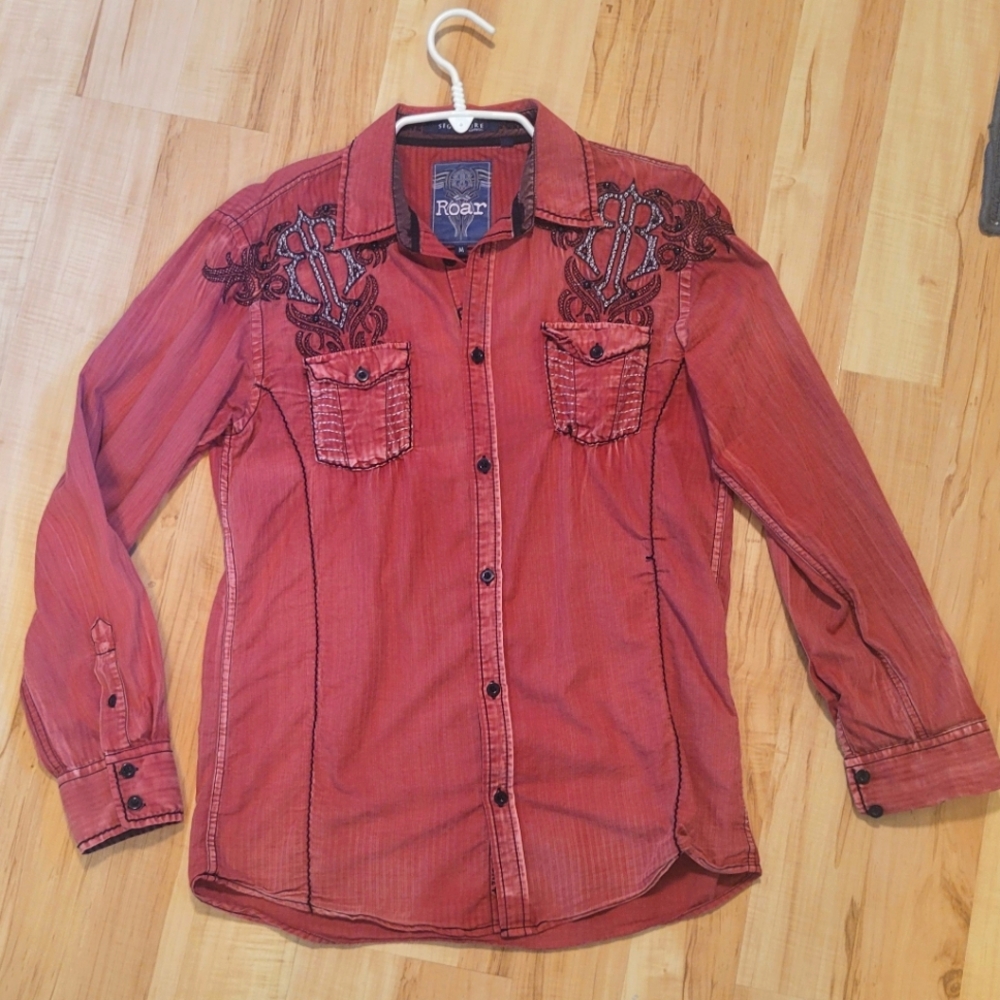 Mens Red Button Down Shirt - M